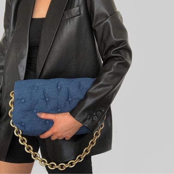 Zara Quilted Denim Shoulder Bag NWT - Picture 2 of 16